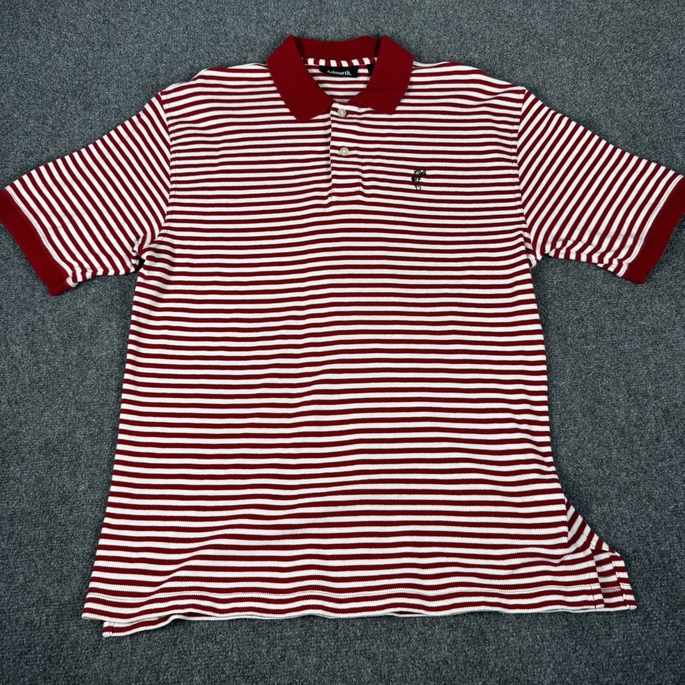 Ashworth Golf Polo Shirt Size L Red/White Striped Tipped Sleeves VTG USA - Picture 2 of 7